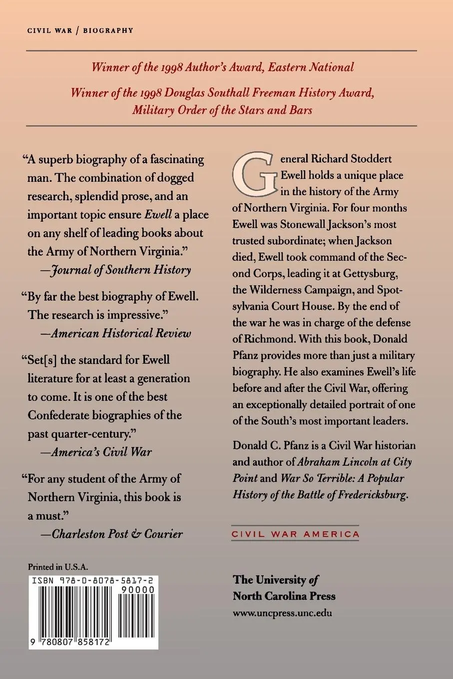 Rückseite: 9780807858172 | Richard S. Ewell | A Soldier's Life | Donald C. Pfanz | Taschenbuch