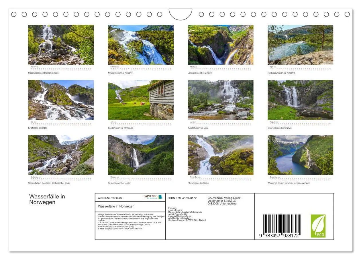 Bild: 9783457928172 | Wasserfälle in Norwegen (Wandkalender 2026 DIN A4 quer), CALVENDO...
