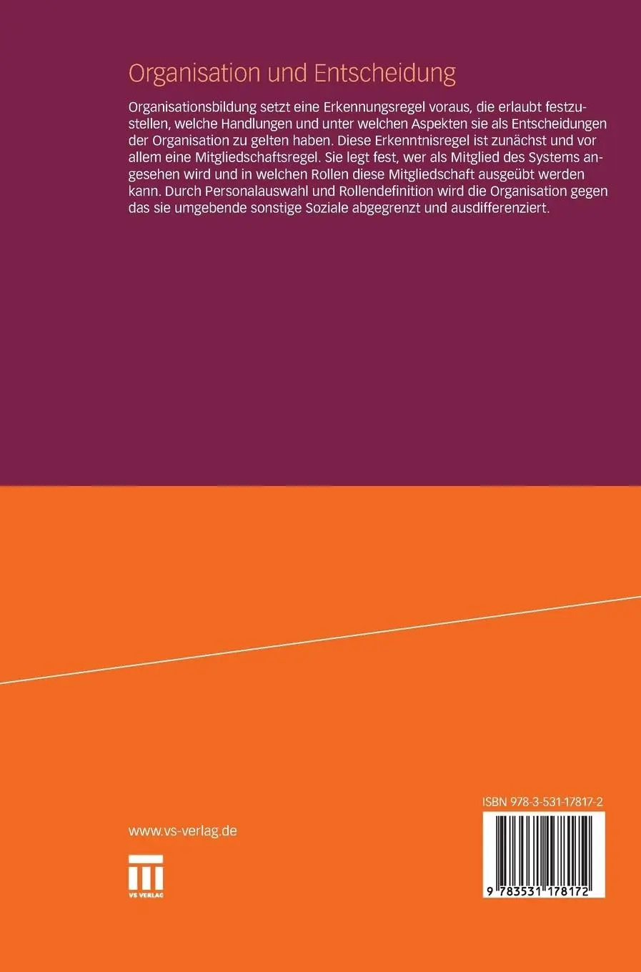 Rückseite: 9783531178172 | Organisation und Entscheidung | Niklas Luhmann | Buch | 480 S. | 2011