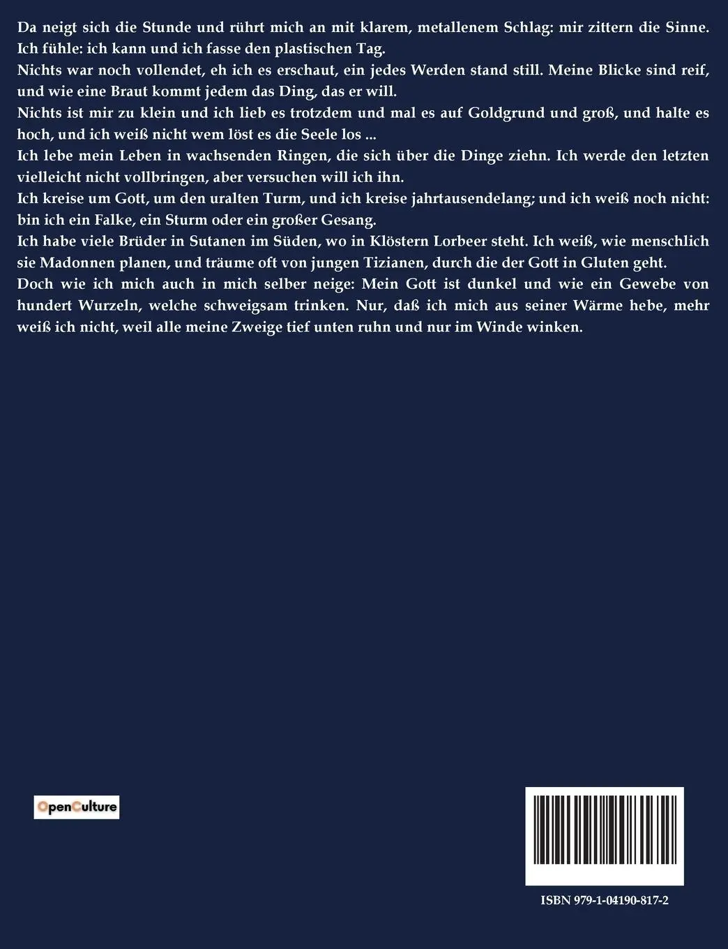 Rückseite: 9791041908172 | Das Stunden-Buch | Rainer Maria Rilke | Taschenbuch | 82 S. | Deutsch