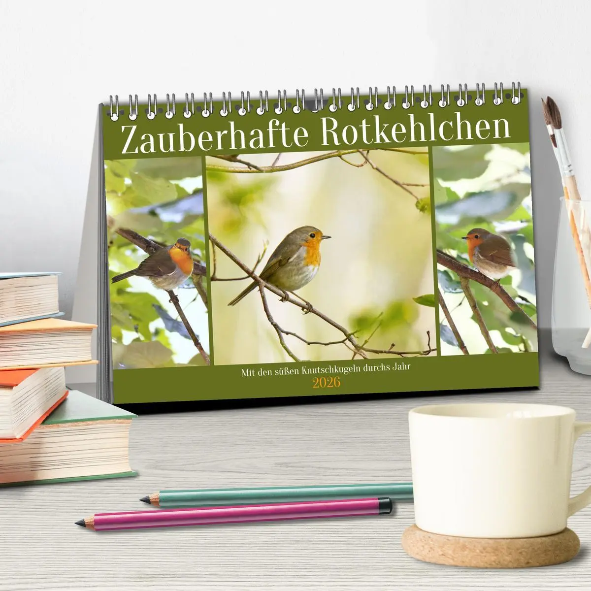 Bild: 9783457538272 | Zauberhafte Rotkehlchen (Tischkalender 2026 DIN A5 quer), CALVENDO...