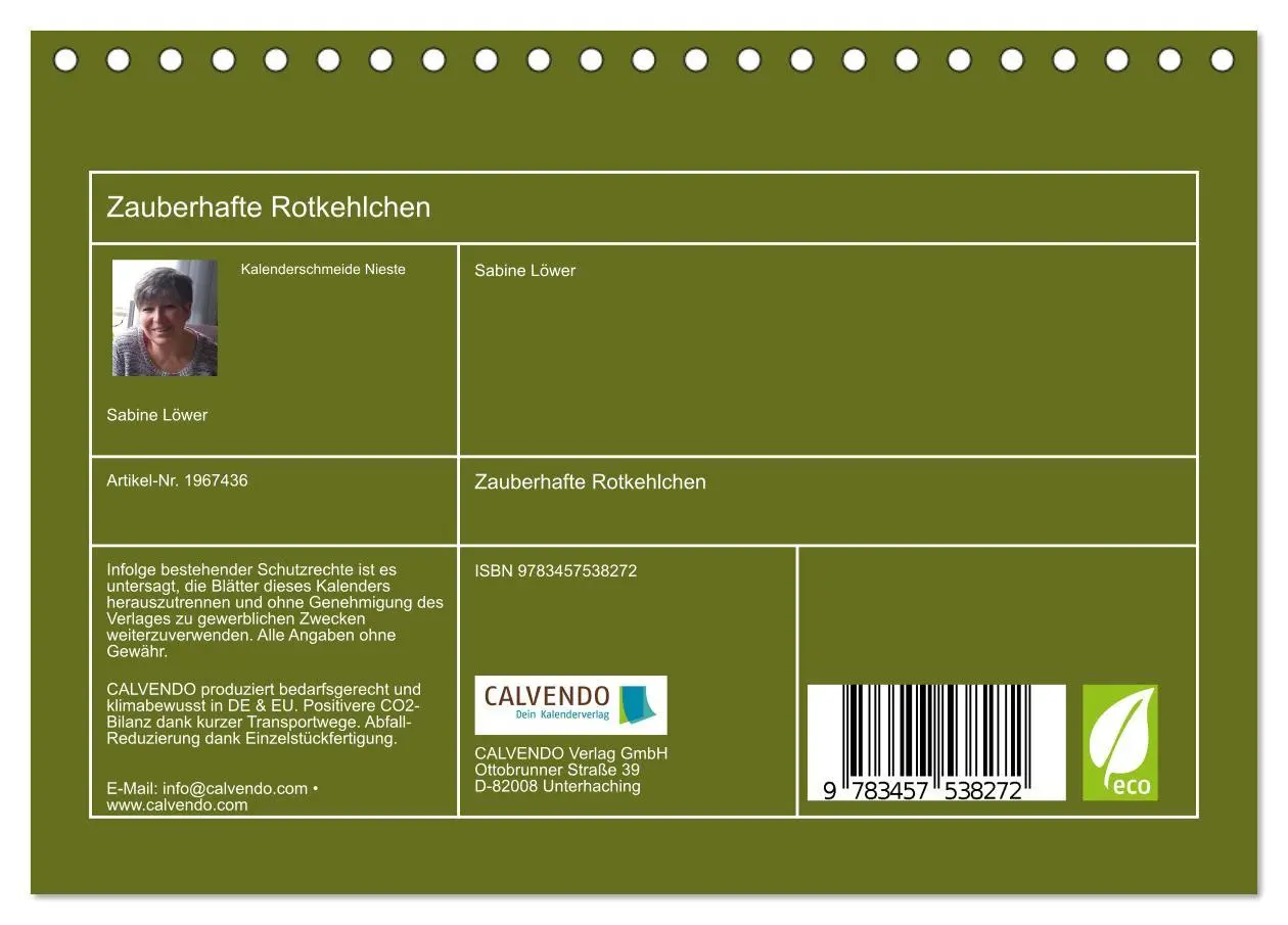 Bild: 9783457538272 | Zauberhafte Rotkehlchen (Tischkalender 2026 DIN A5 quer), CALVENDO...
