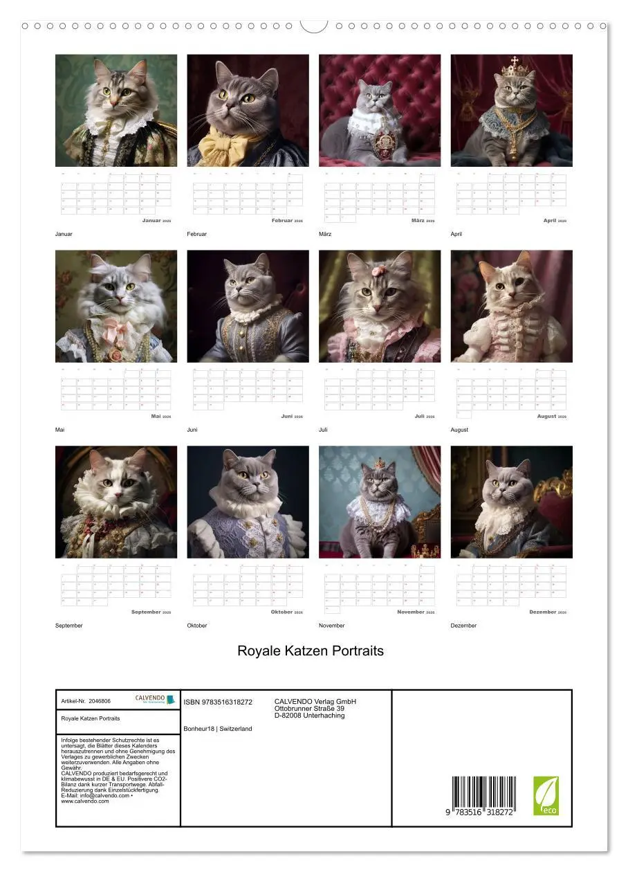 Bild: 9783516318272 | Royale Katzen Portraits (hochwertiger Premium Wandkalender 2026 DIN...