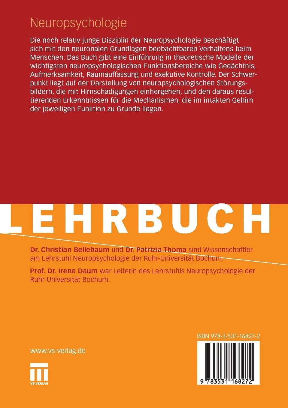 Rückseite: 9783531168272 | Neuropsychologie | Christian Bellebaum (u. a.) | Taschenbuch | 166 S.