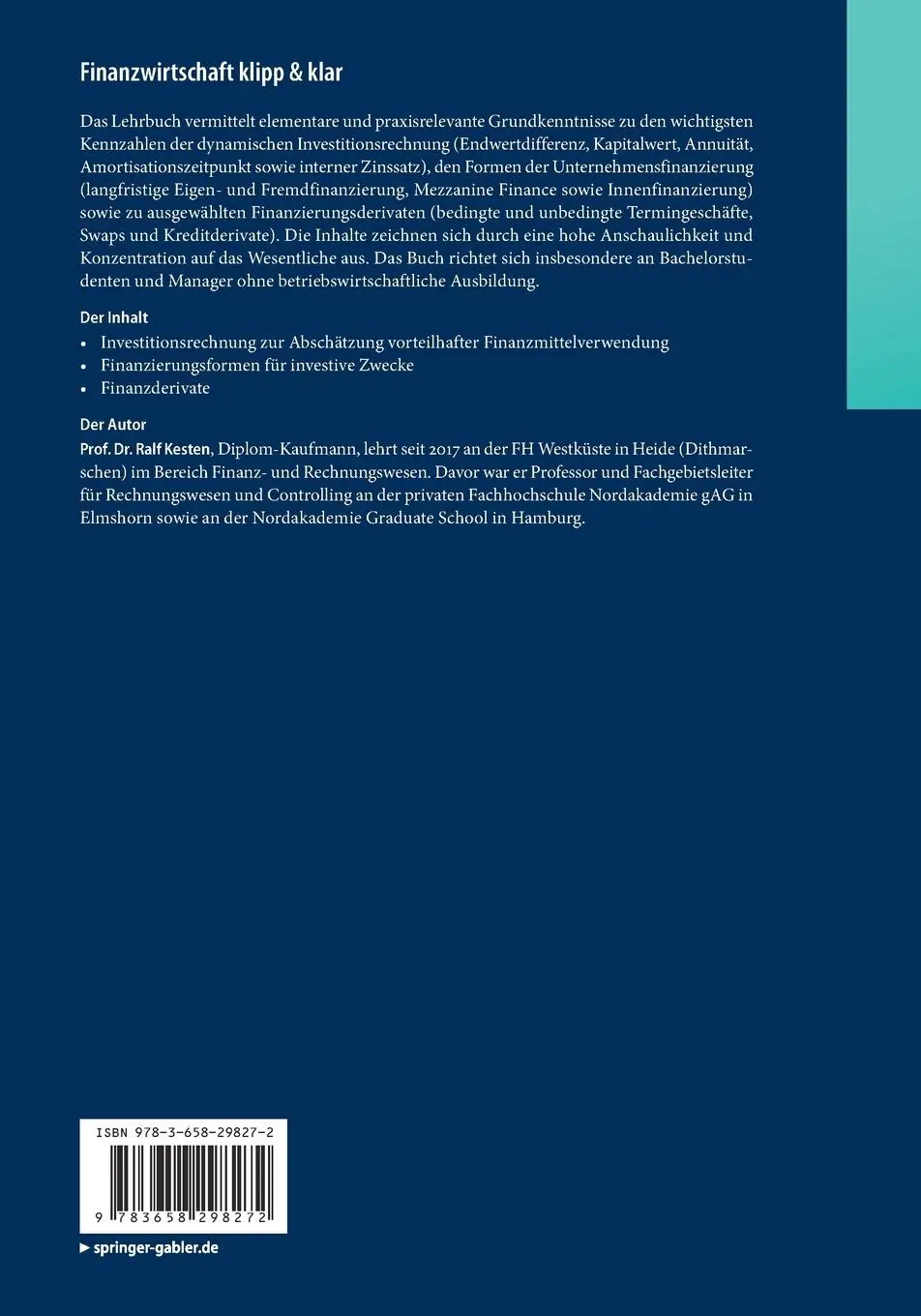 Rückseite: 9783658298272 | Finanzwirtschaft klipp &amp; klar | Ralf Kesten | Taschenbuch | vii | 2020