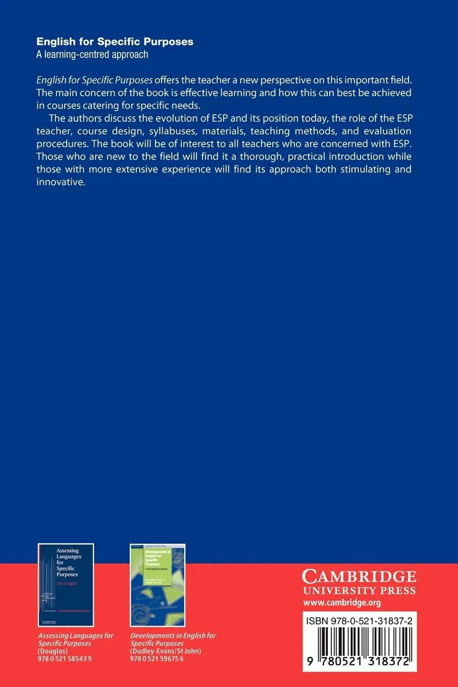 Rückseite: 9780521318372 | English for Specific Purposes | Tom Hutchinson (u. a.) | Taschenbuch