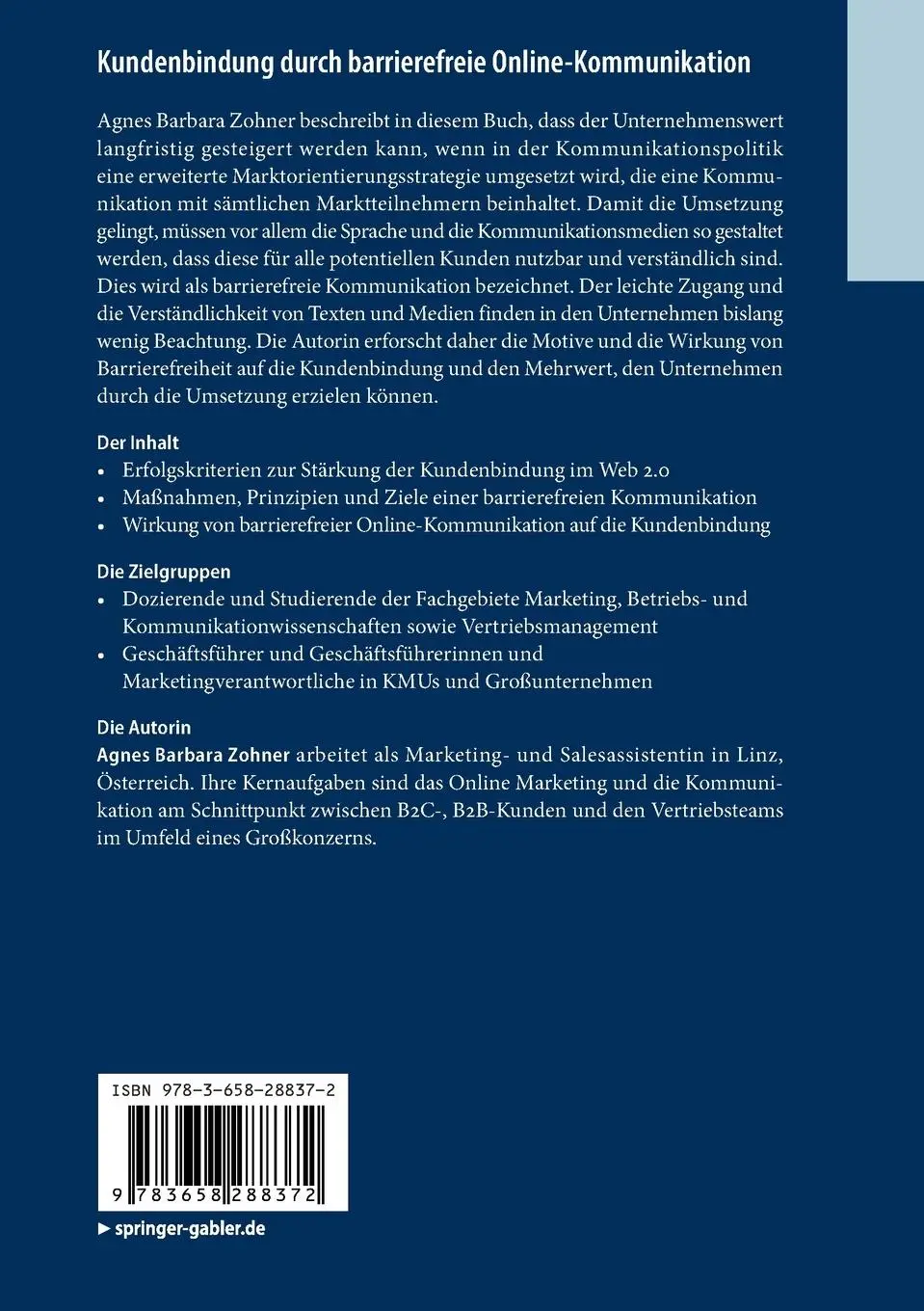 Rückseite: 9783658288372 | Kundenbindung durch barrierefreie Online-Kommunikation | Zohner | Buch