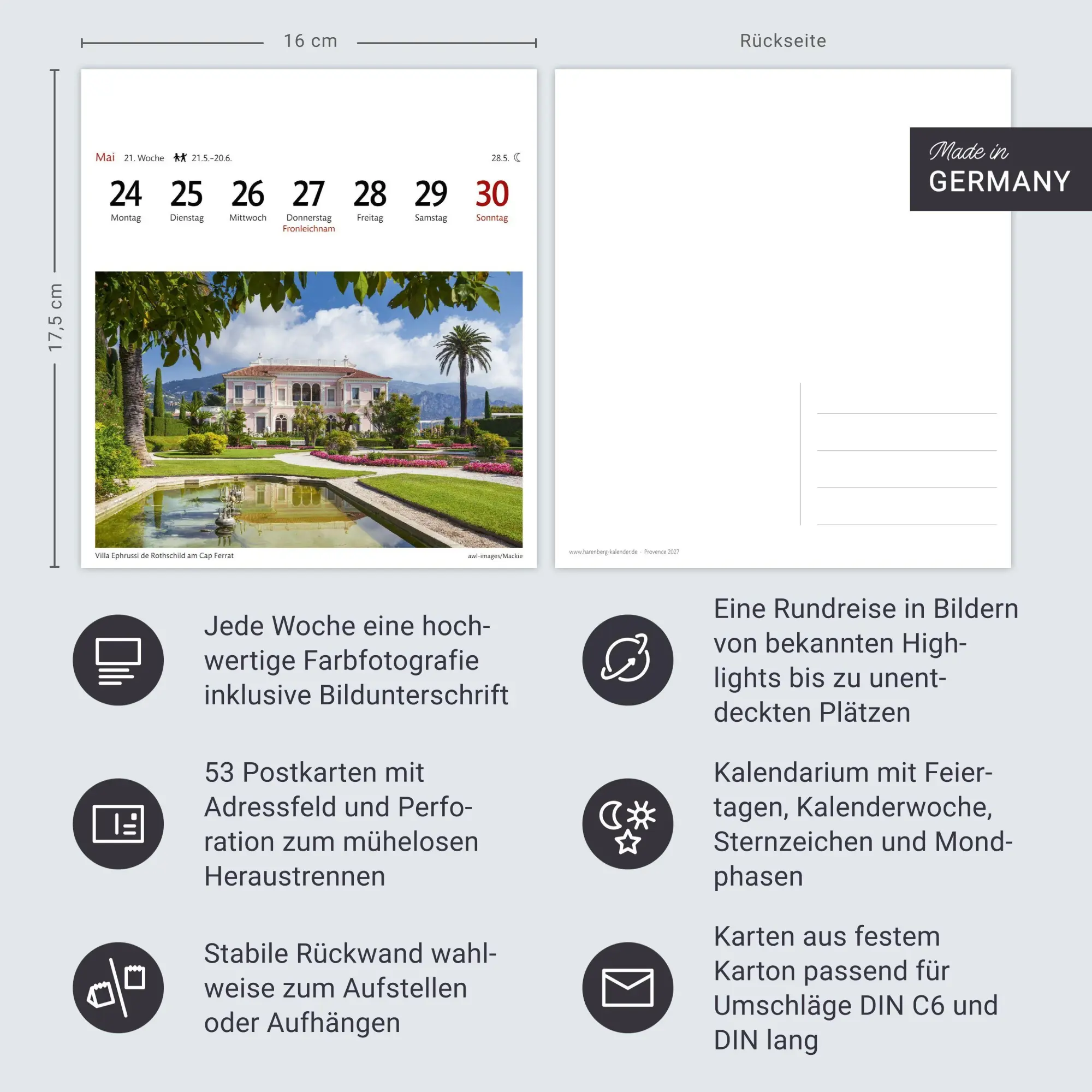 Bild: 9783840038372 | Provence Sehnsuchtskalender 2027 - Wochenkalender mit 53 Postkarten