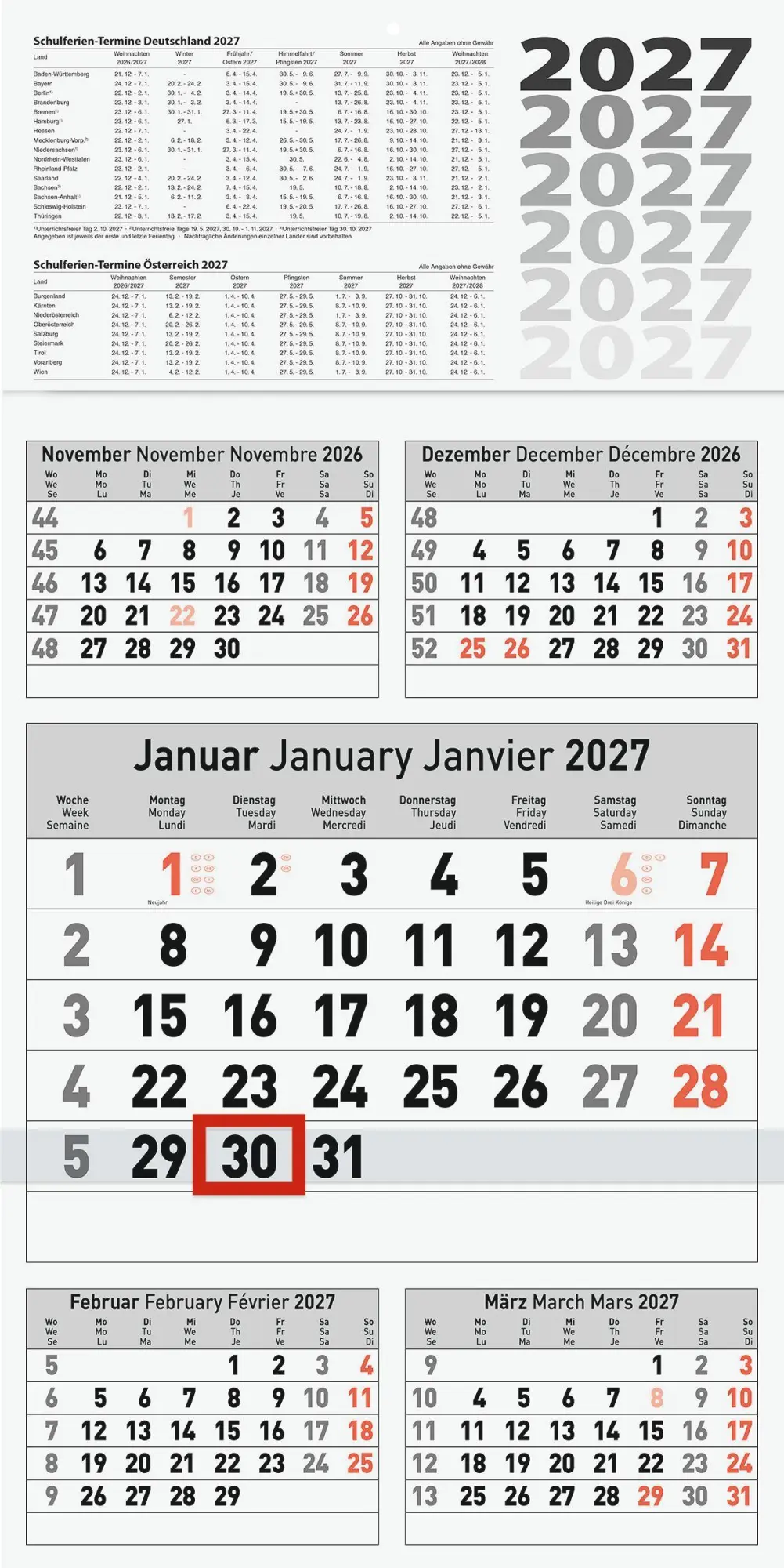Cover: 4061947158472 | BRUNNEN 1070281007 5-Monatskalender 2027 300×585 mm | Taschenbuch