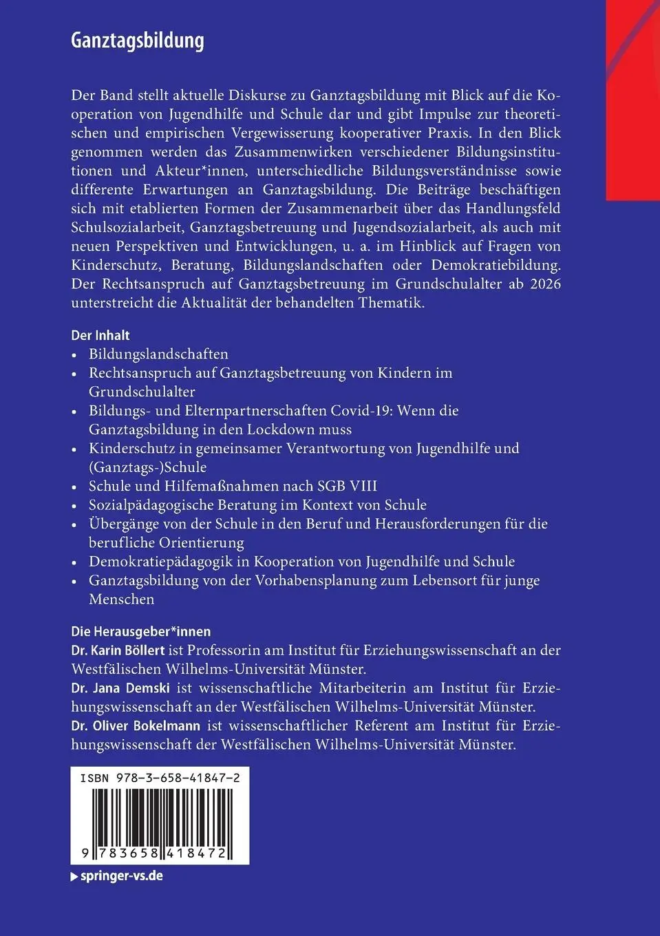 Rückseite: 9783658418472 | Ganztagsbildung | Kooperation von Jugendhilfe und Schule? | Buch