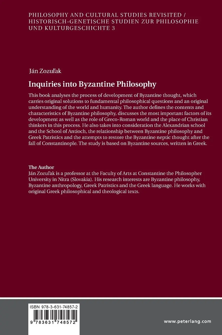 Rückseite: 9783631748572 | Inquiries into Byzantine Philosophy | Jan Zozulak | Buch | Gebunden