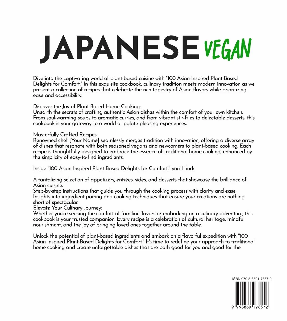 Rückseite: 9798869178572 | Japanese Vegan Cookbook | Hanson Han | Taschenbuch | Englisch | 2023