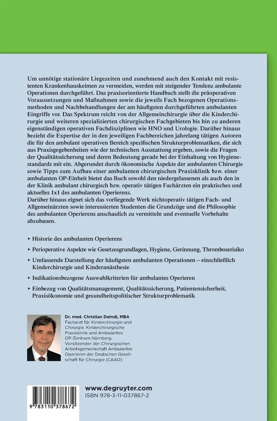 Rückseite: 9783110378672 | Manual Ambulantes Operieren | Christian Deindl | Buch | XVII | Deutsch
