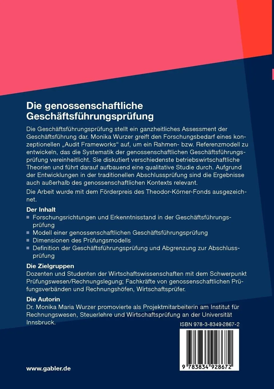 Rückseite: 9783834928672 | Die genossenschaftliche Geschäftsführungsprüfung | Monika Maria Wurzer