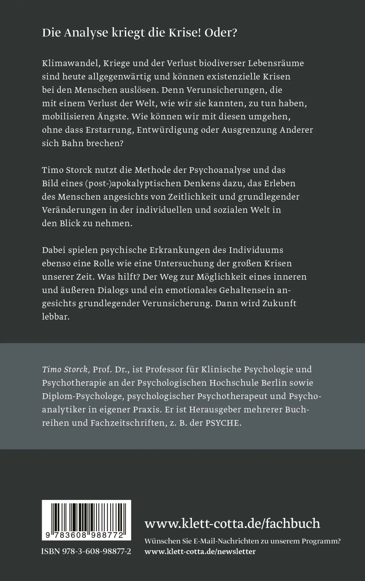 Rückseite: 9783608988772 | Krisen auf der Couch | Timo Storck | Taschenbuch | 196 S. | Deutsch