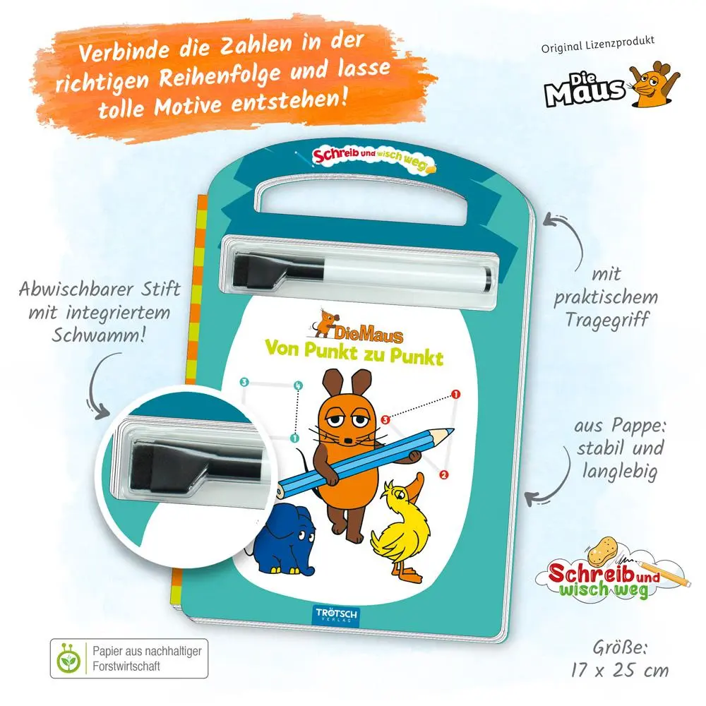 Bild: 9783965528772 | Trötsch Die Maus Schreib und wisch weg Pappenbuch Von Punkt zu Punkt