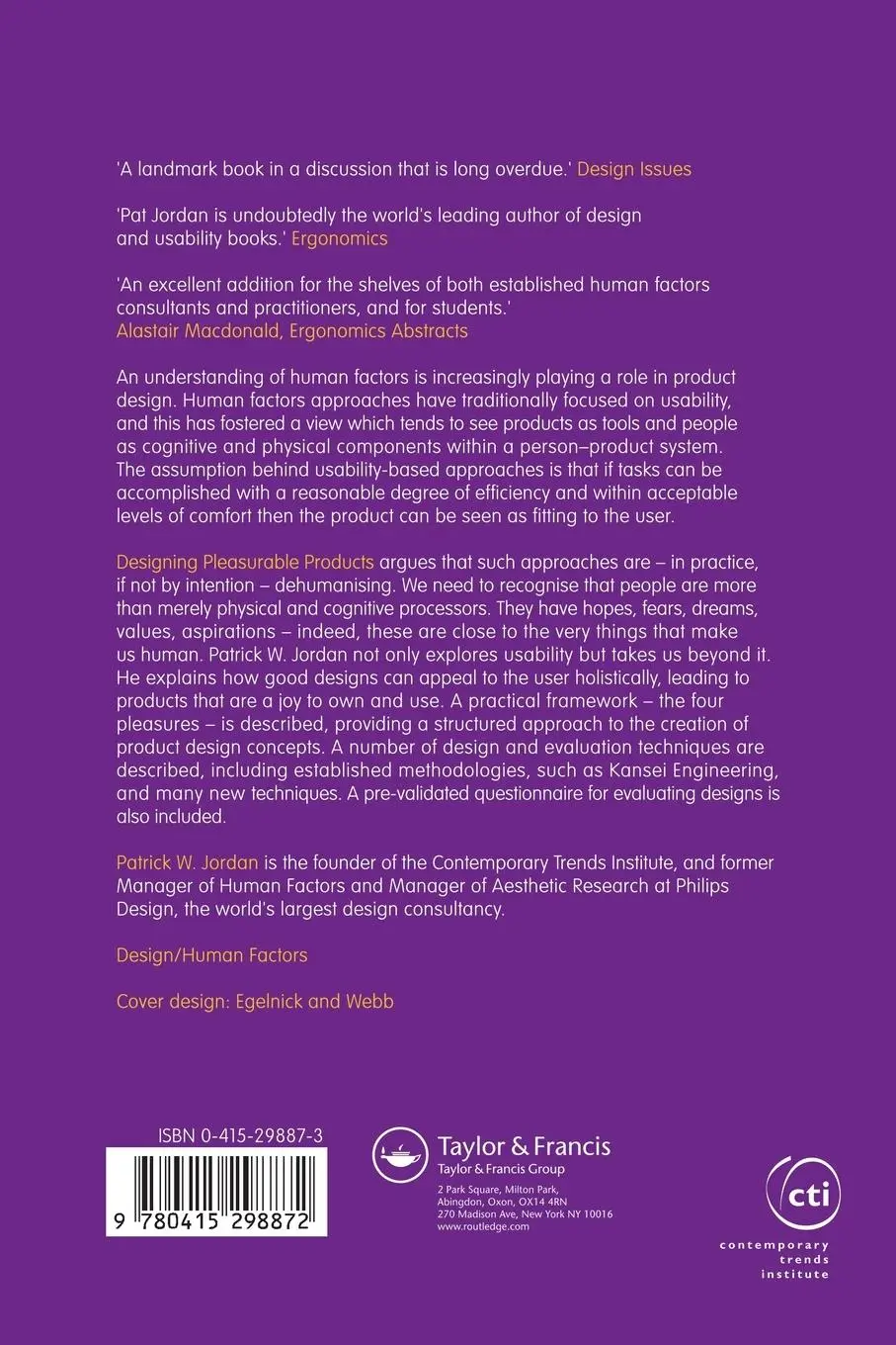 Rückseite: 9780415298872 | Designing Pleasurable Products | Patrick W. Jordan | Taschenbuch