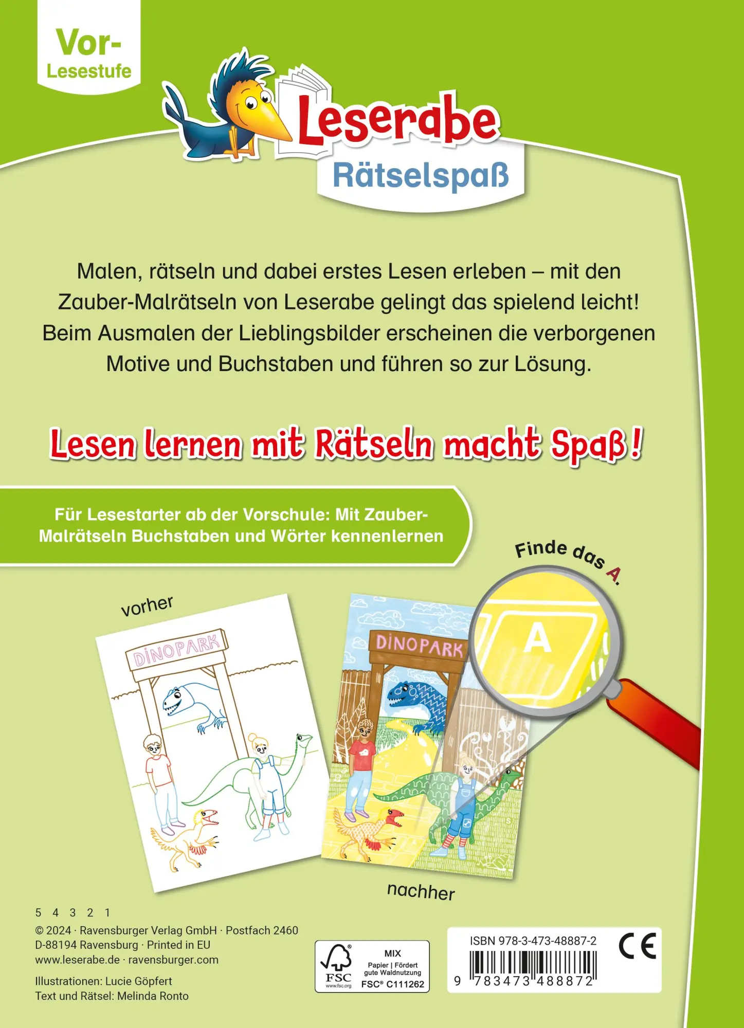 Rückseite: 9783473488872 | Leserabe Rätselspaß - Zauber-Malrätsel zum Lesenlernen: Dinos...