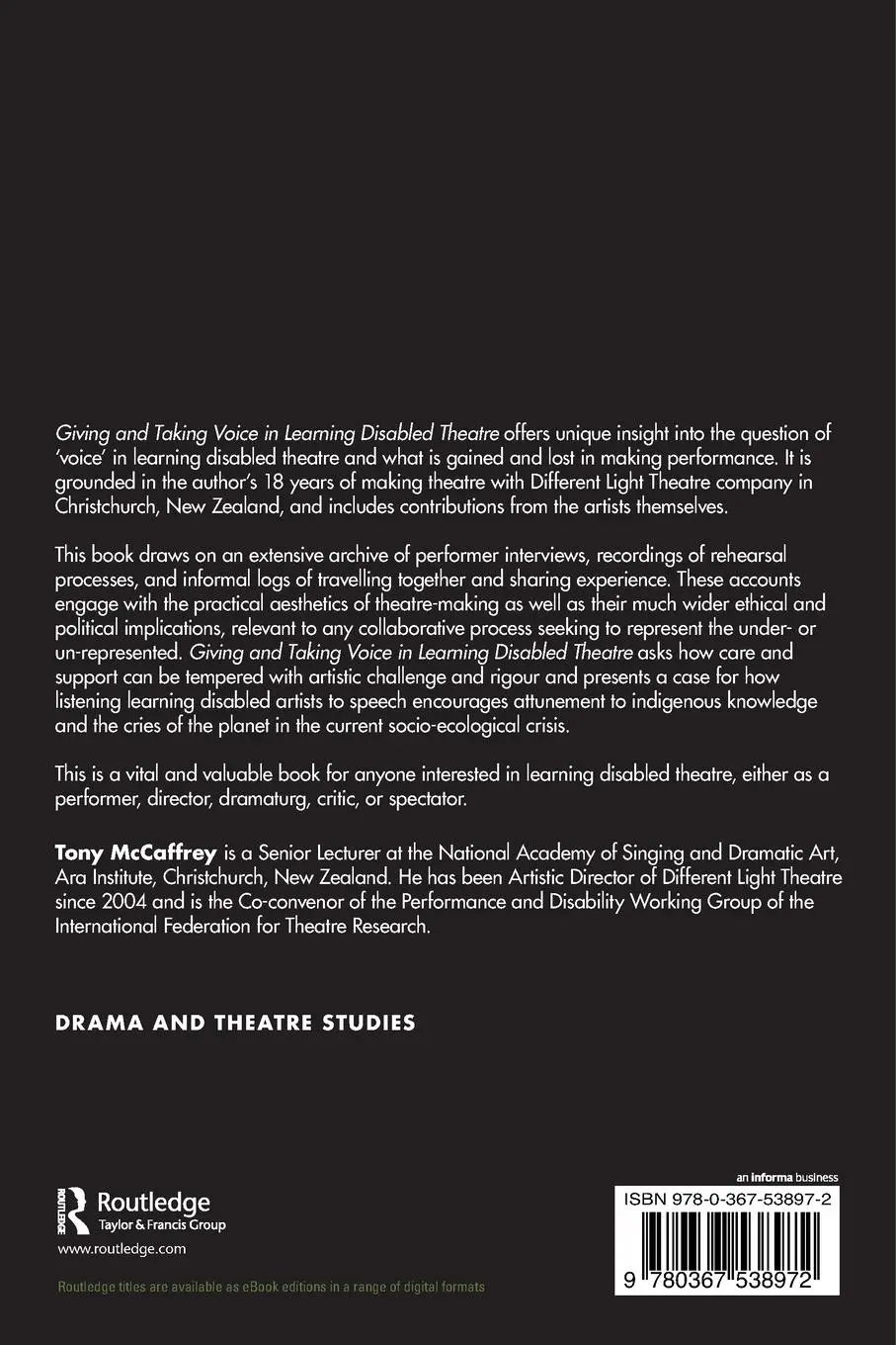 Rückseite: 9780367538972 | Giving and Taking Voice in Learning Disabled Theatre | Tony McCaffrey