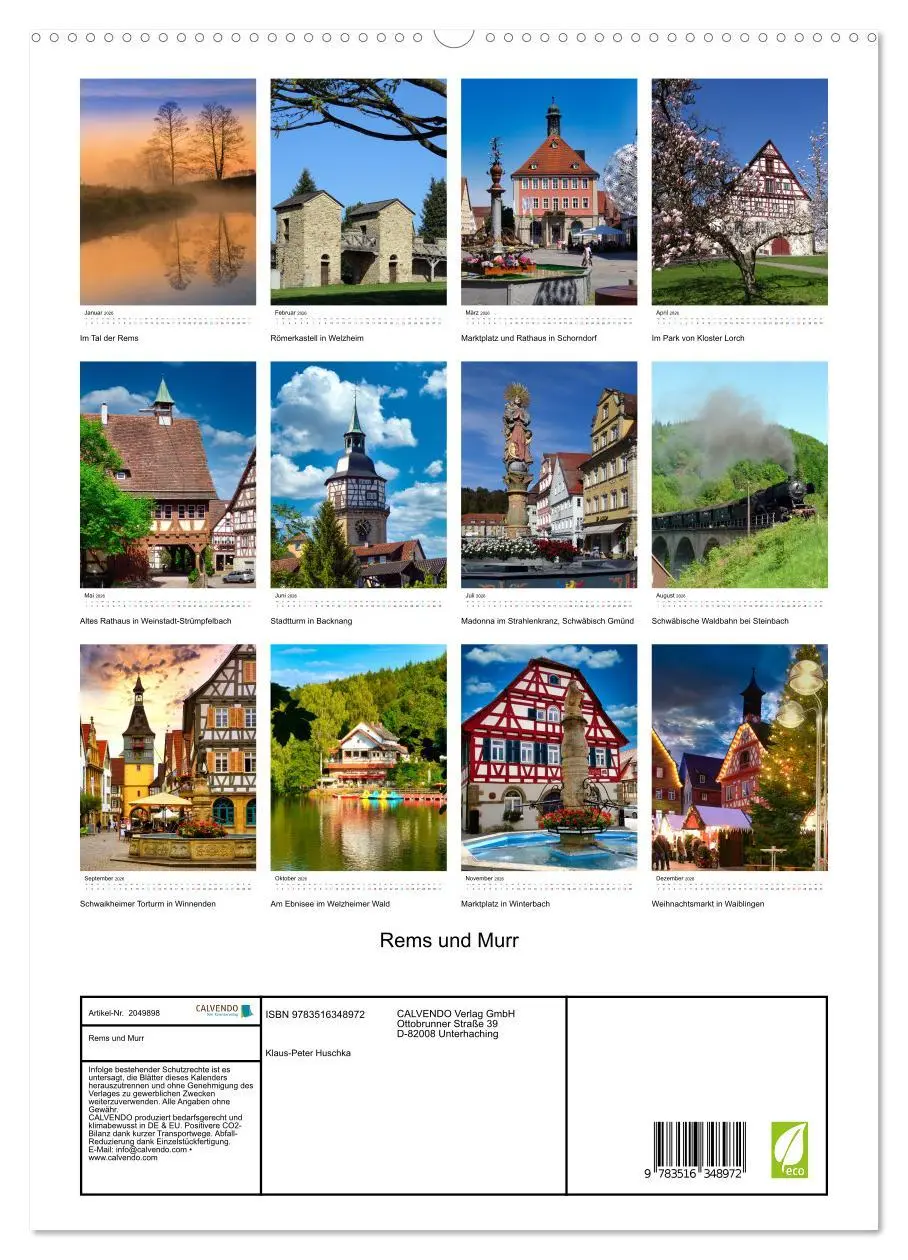 Bild: 9783516348972 | Rems und Murr (hochwertiger Premium Wandkalender 2026 DIN A2 hoch),...