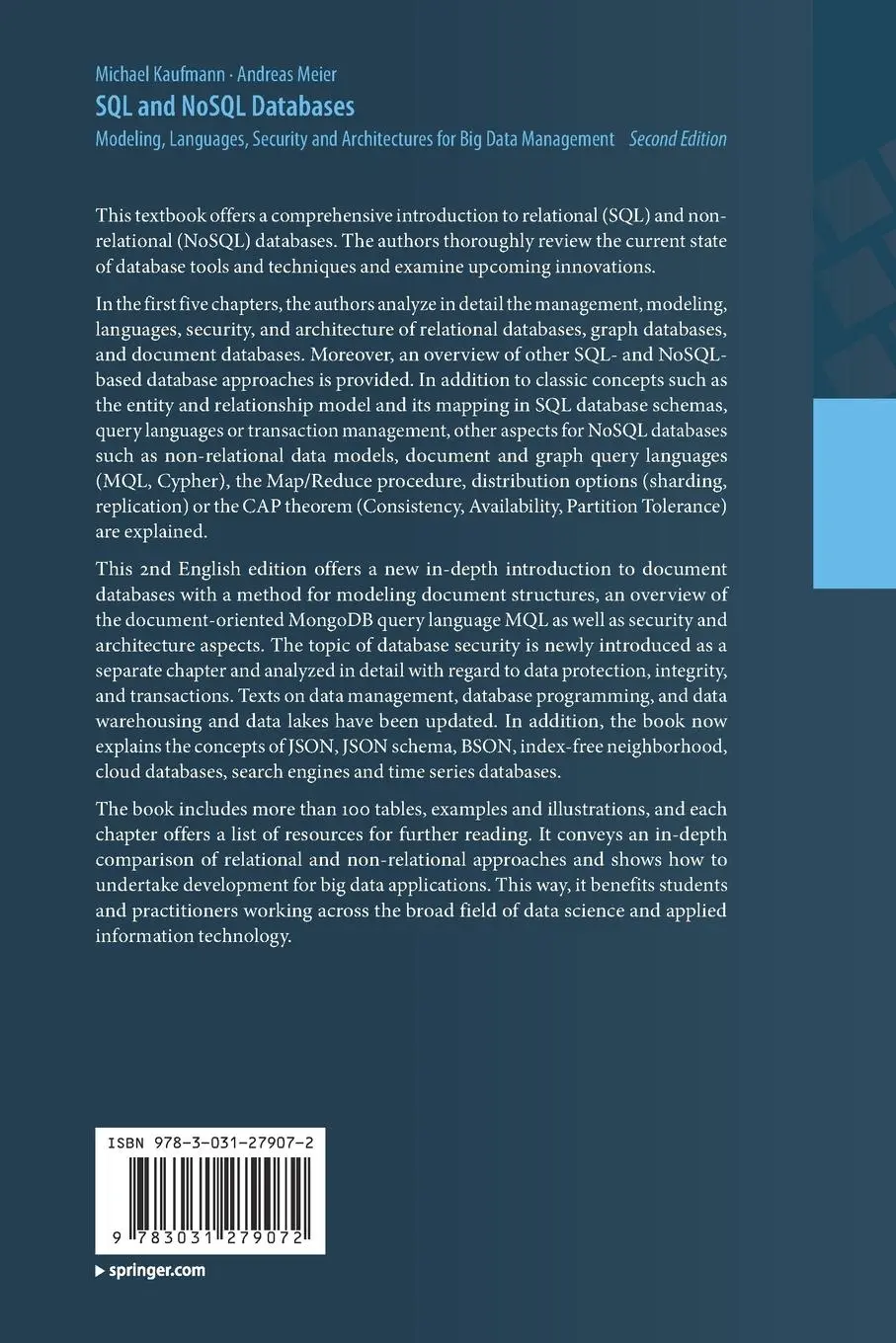 Rückseite: 9783031279072 | SQL and NoSQL Databases | Andreas Meier (u. a.) | Taschenbuch | xiv