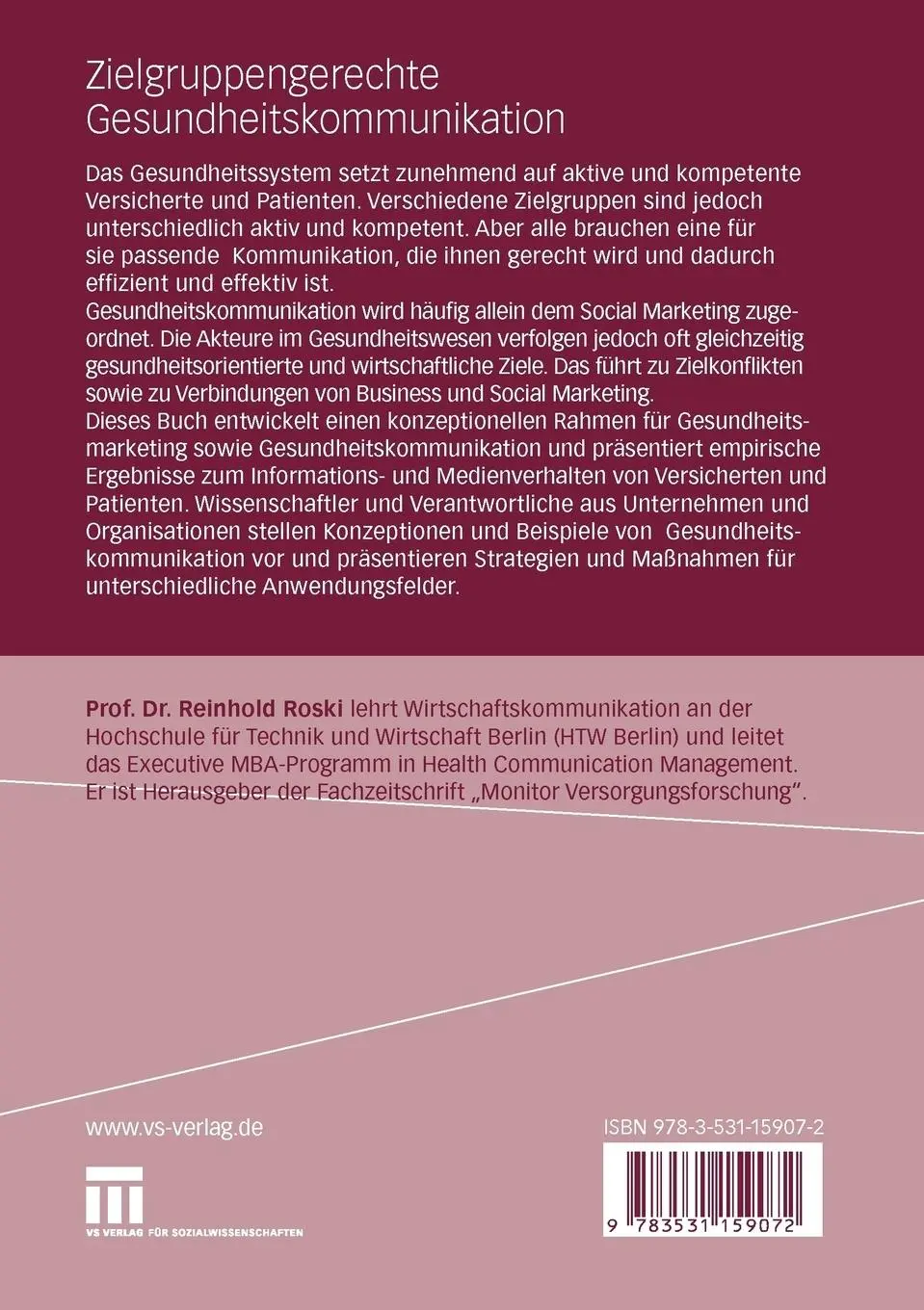 Rückseite: 9783531159072 | Zielgruppengerechte Gesundheitskommunikation | Reinhold Roski | Buch