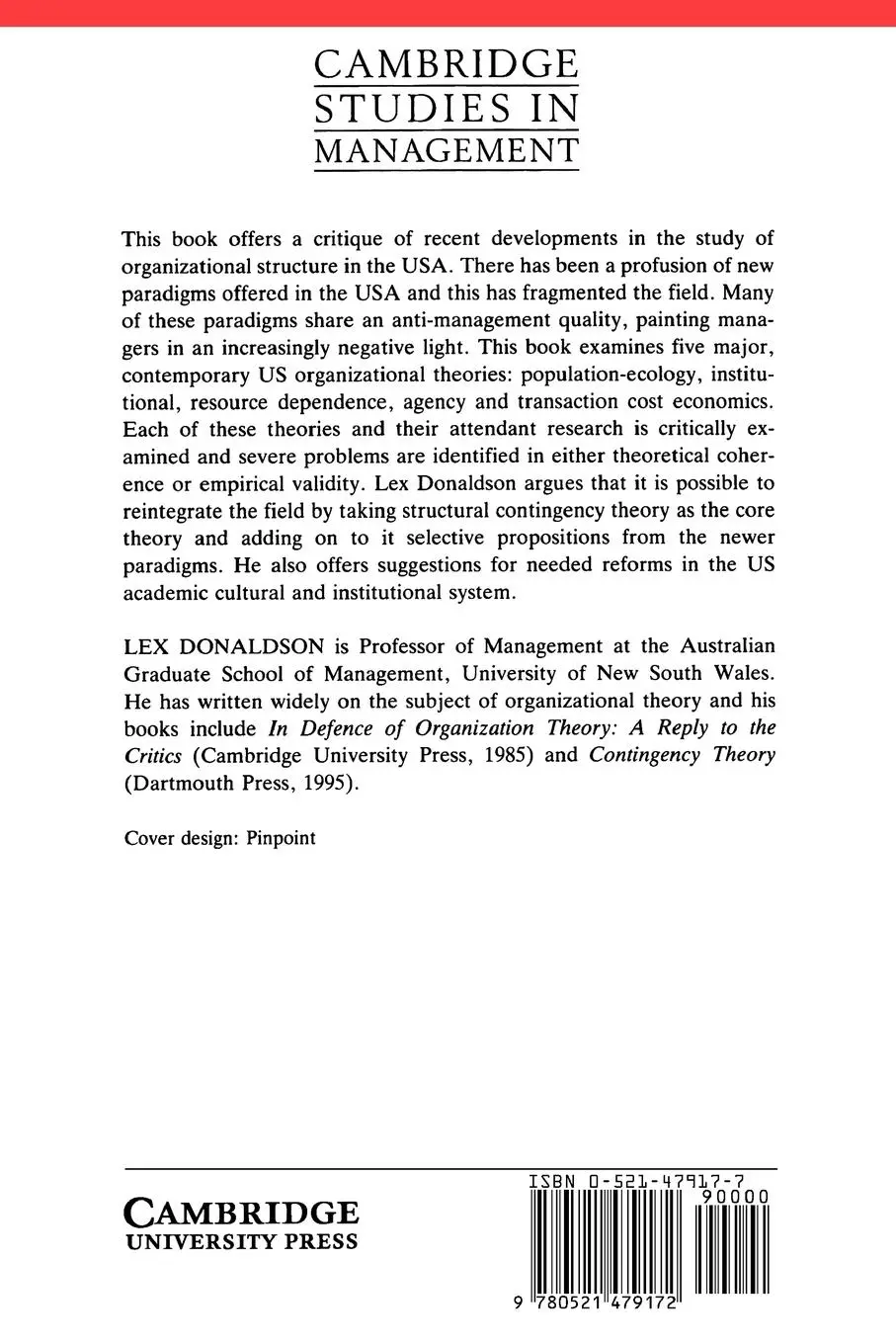 Rückseite: 9780521479172 | American Anti-Management Theories of Organization | Lex Donaldson