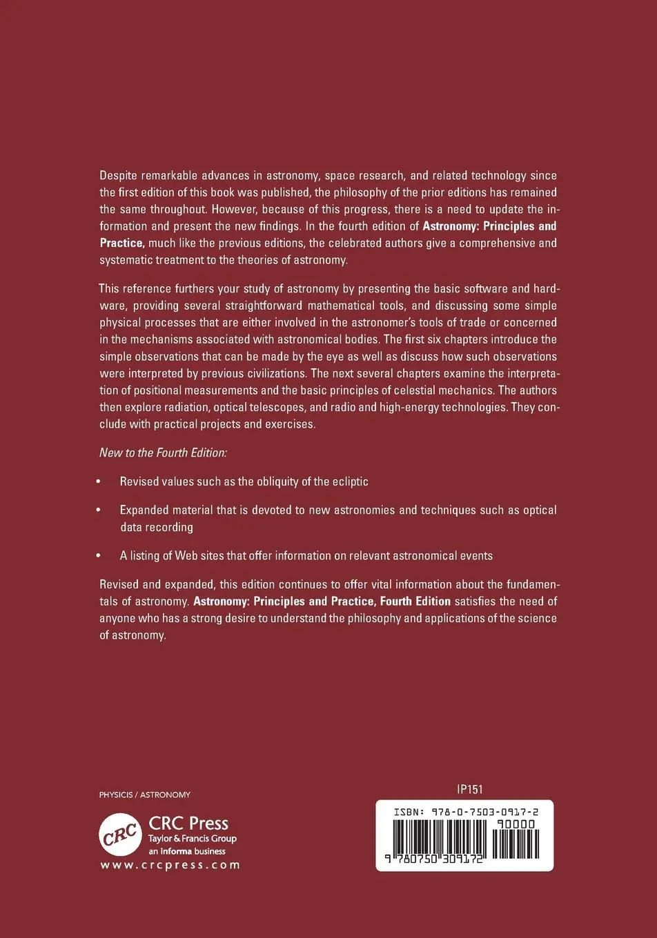 Rückseite: 9780750309172 | Astronomy | Principles and Practice, Fourth Edition (PBK) | Buch