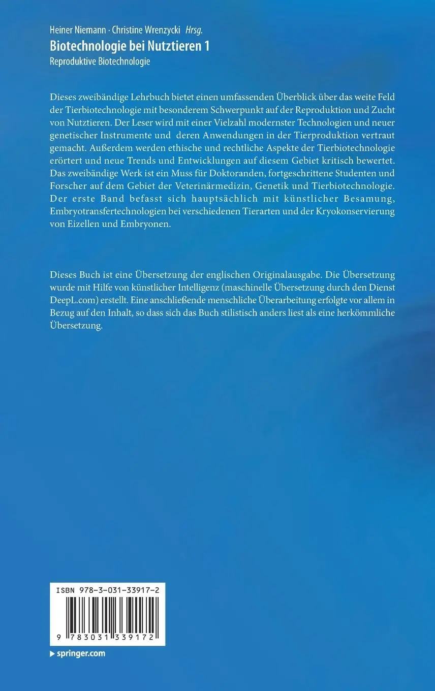 Rückseite: 9783031339172 | Biotechnologie bei Nutztieren 1 | Reproduktive Biotechnologie | Buch
