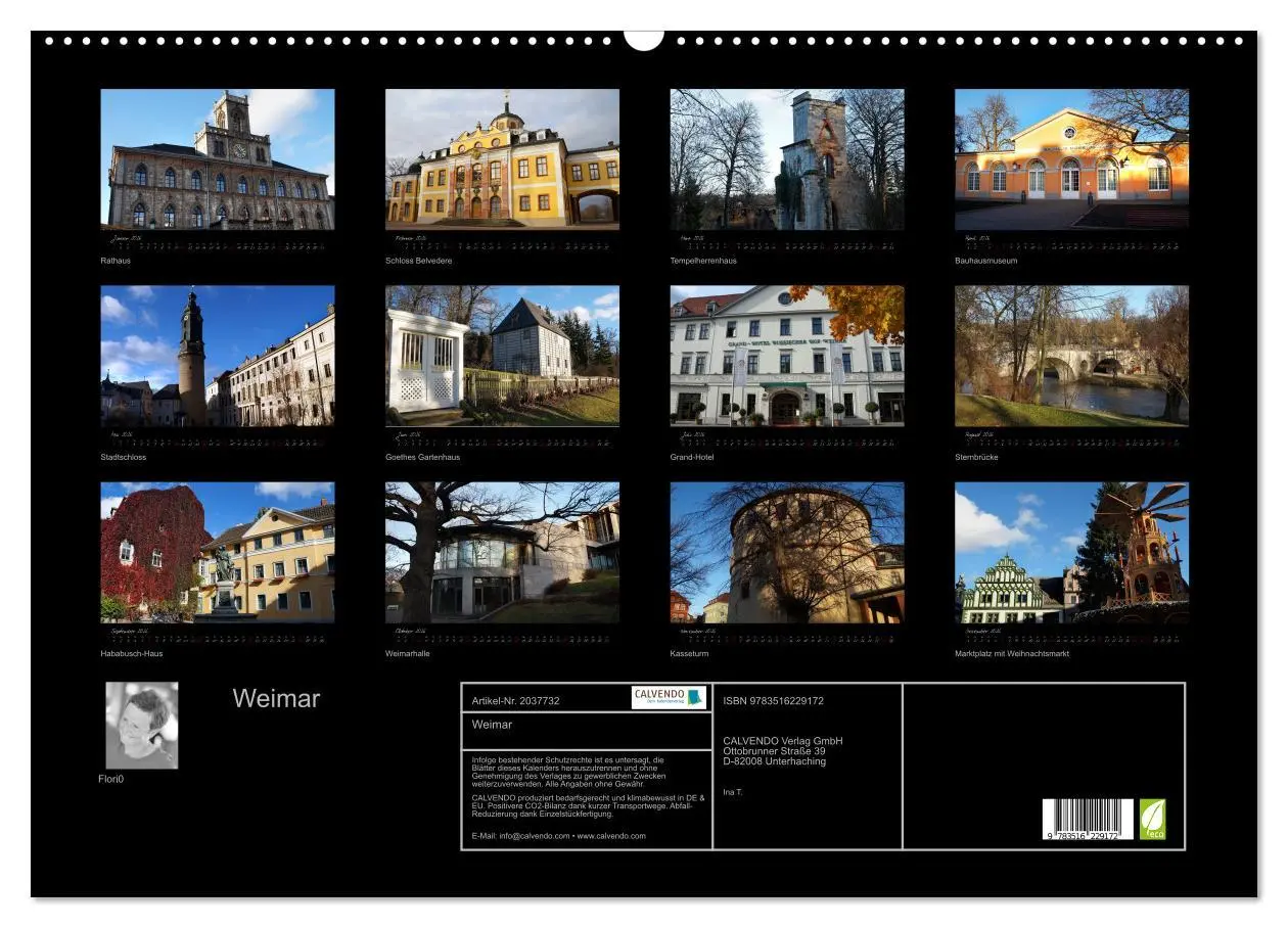 Bild: 9783516229172 | Weimar (Wandkalender 2026 DIN A2 quer), CALVENDO Monatskalender | 2026