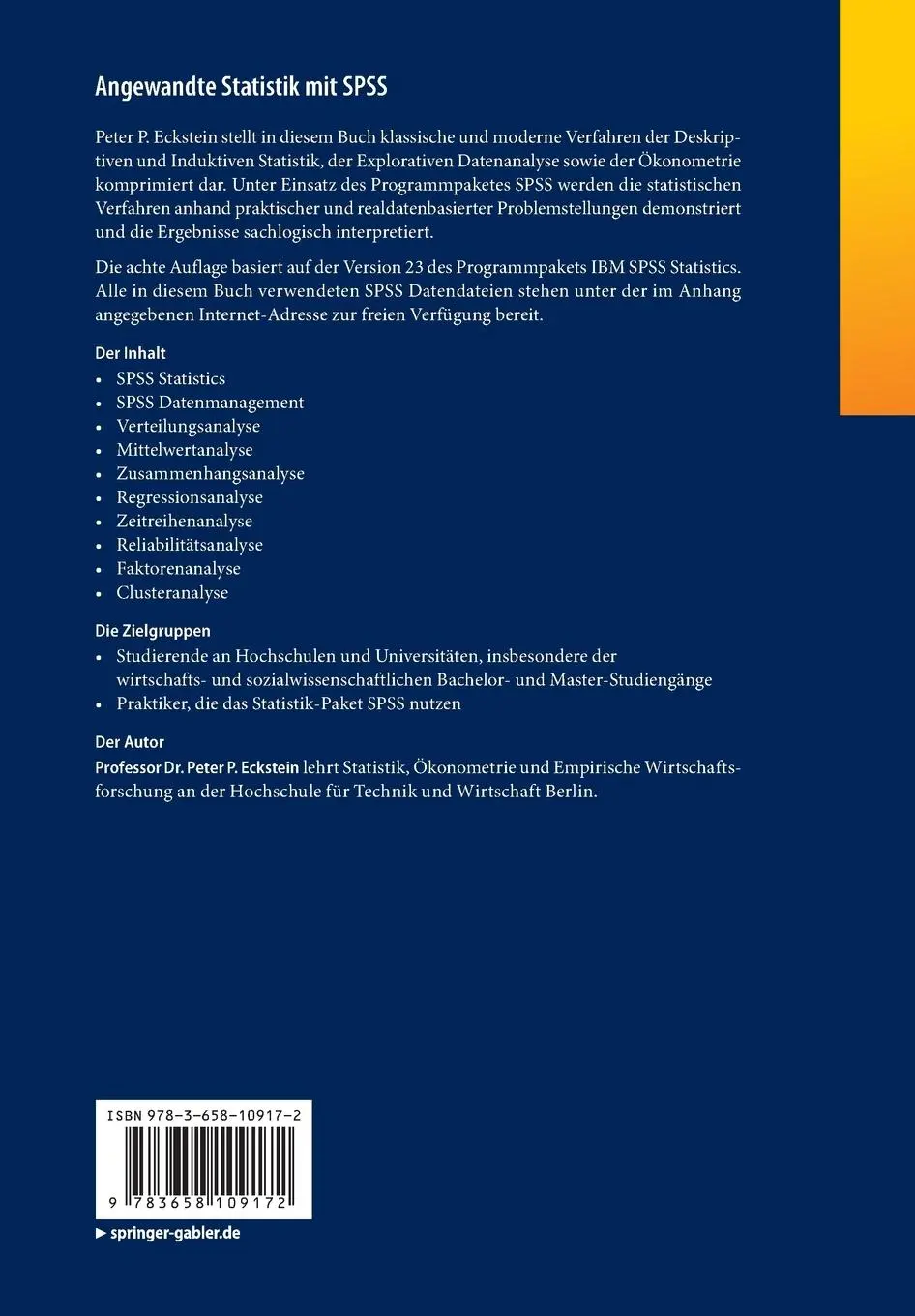 Rückseite: 9783658109172 | Angewandte Statistik mit SPSS | Peter P. Eckstein | Taschenbuch | x