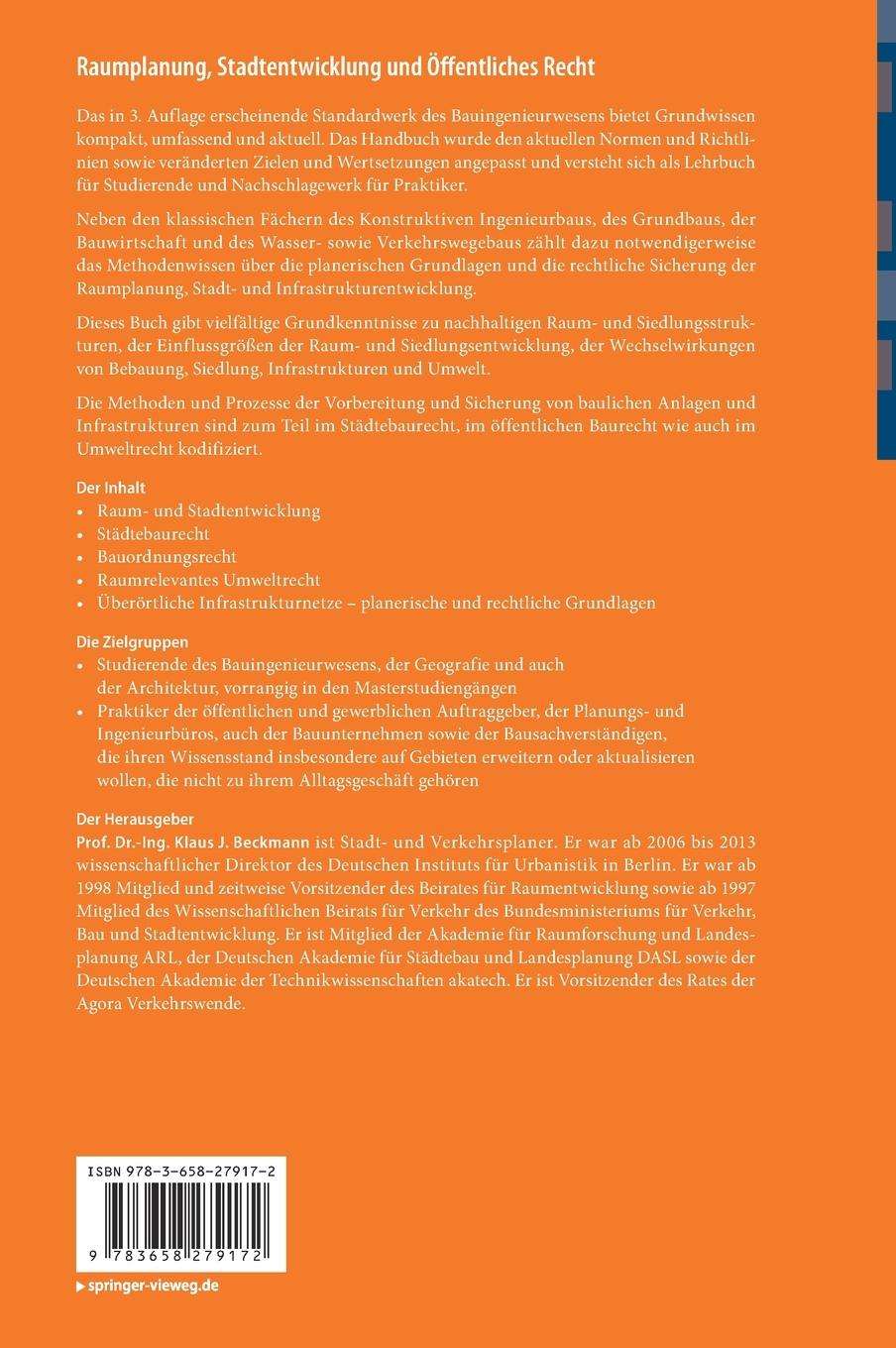 Rückseite: 9783658279172 | Raumplanung, Stadtentwicklung und Öffentliches Recht | Beckmann | Buch