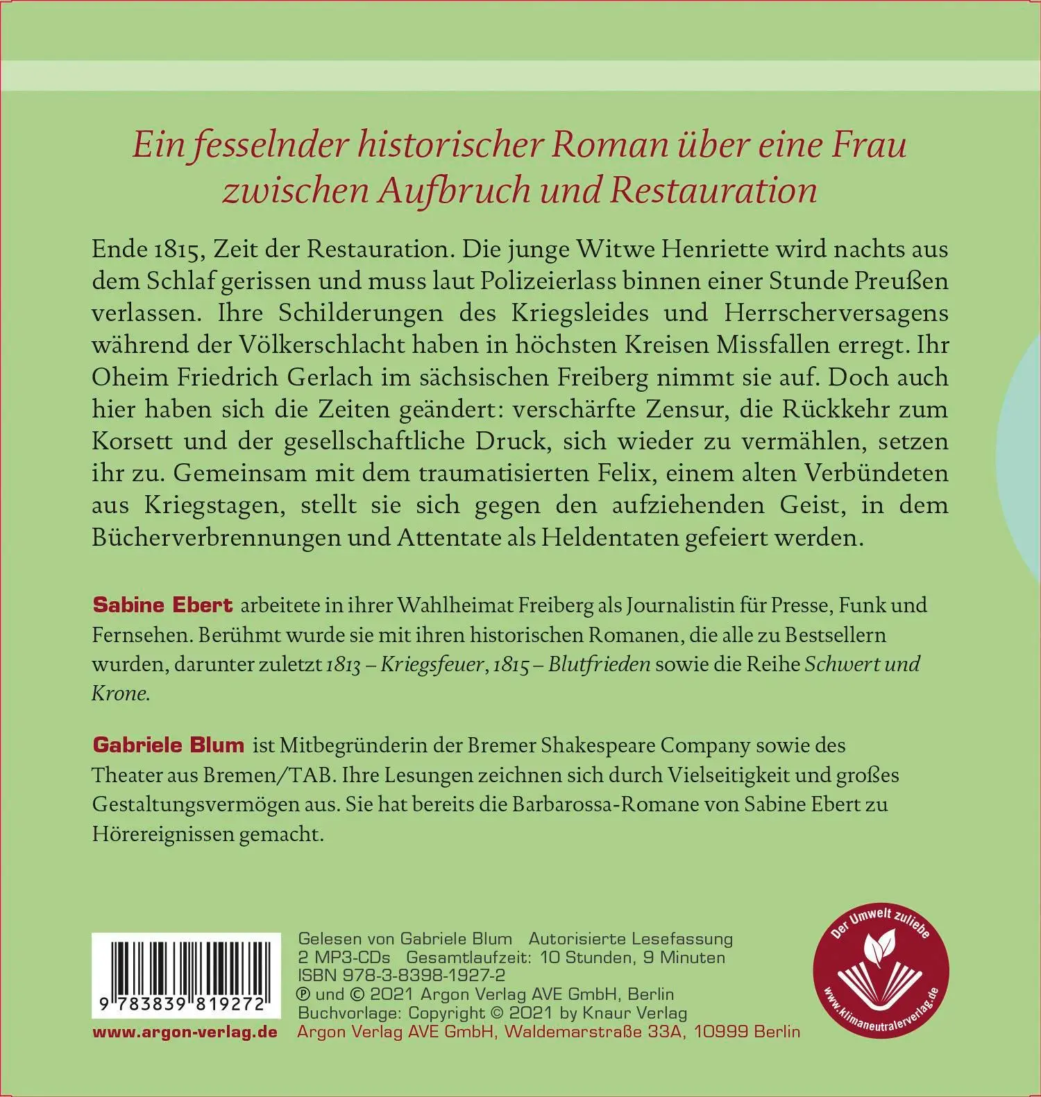 Rückseite: 9783839819272 | Die zerbrochene Feder | Sabine Ebert | MP3 | Deutsch | 2021 | Argon