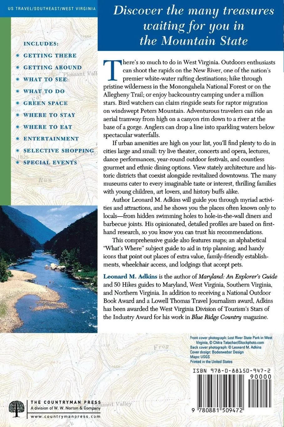 Rückseite: 9780881509472 | Explorer's Guide West Virginia | Leonard M. Adkins | Taschenbuch