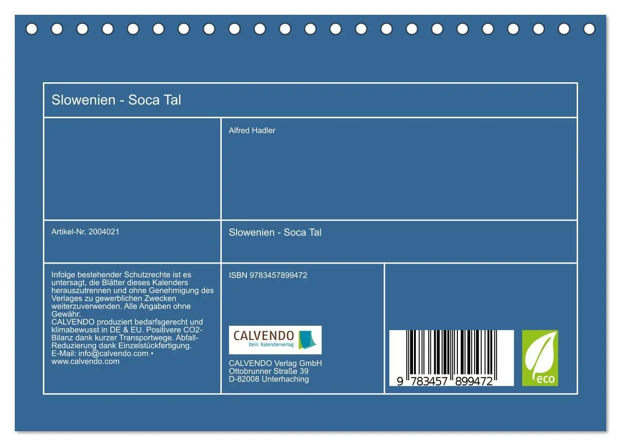 Bild: 9783457899472 | Slowenien - Soca Tal (Tischkalender 2026 DIN A5 quer), CALVENDO...