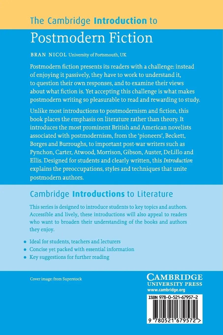 Rückseite: 9780521679572 | The Cambridge Introduction to Postmodern Fiction | Bran Nicol | Buch