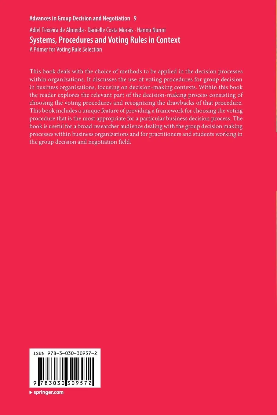 Rückseite: 9783030309572 | Systems, Procedures and Voting Rules in Context | Almeida (u. a.)