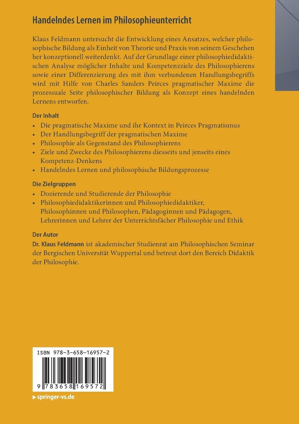 Rückseite: 9783658169572 | Handelndes Lernen im Philosophieunterricht | Klaus Feldmann | Buch