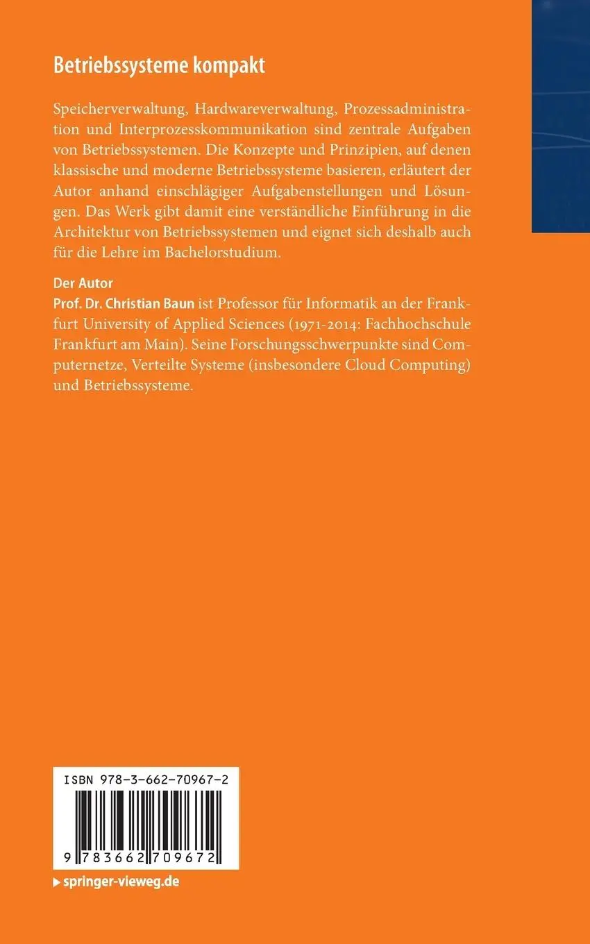 Rückseite: 9783662709672 | Betriebssysteme kompakt | Christian Baun | Taschenbuch | xvii | 2025