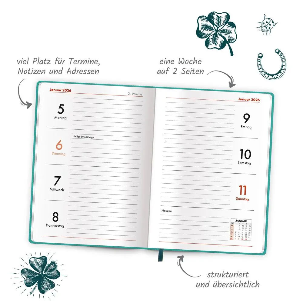 Bild: 4251901509772 | Trötsch Taschenkalender A6 Soft Touch Glück 2026 | KG | Kalender