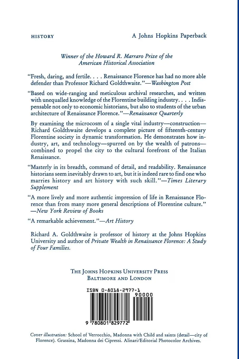 Rückseite: 9780801829772 | The Building of Renaissance Florence | An Economic and Social History