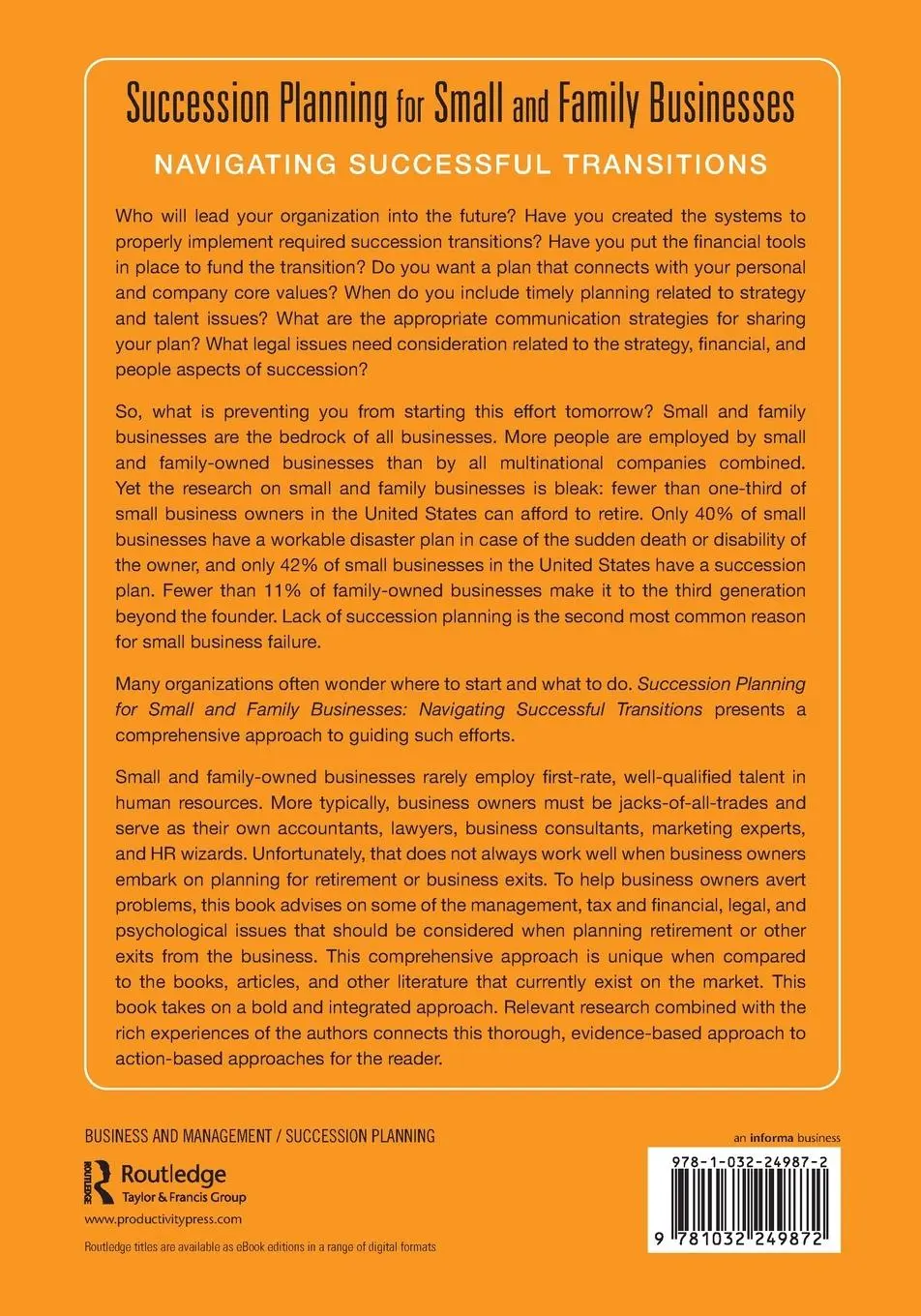 Rückseite: 9781032249872 | Succession Planning for Small and Family Businesses | Rothwell (u. a.)