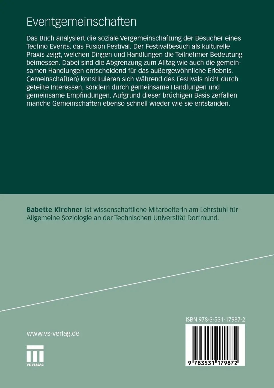 Rückseite: 9783531179872 | Eventgemeinschaften | Das Fusion Festival und seine Besucher | Buch
