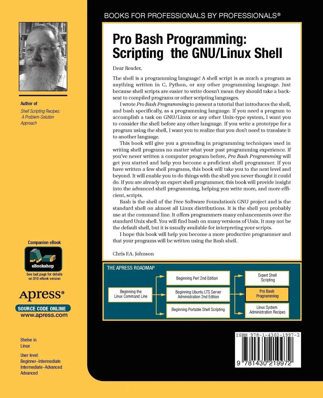 Rückseite: 9781430219972 | Pro Bash Programming | Scripting the Linux Shell | Chris Johnson