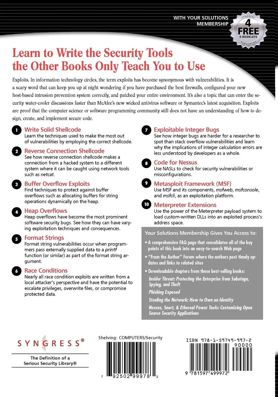 Rückseite: 9781597499972 | Writing Security Tools and Exploits | James C. Foster (u. a.) | Buch