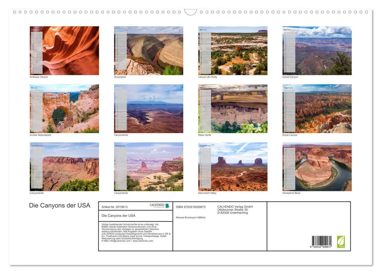 Bild: 9783516009972 | Die Canyons der USA (Wandkalender 2026 DIN A2 quer), CALVENDO...