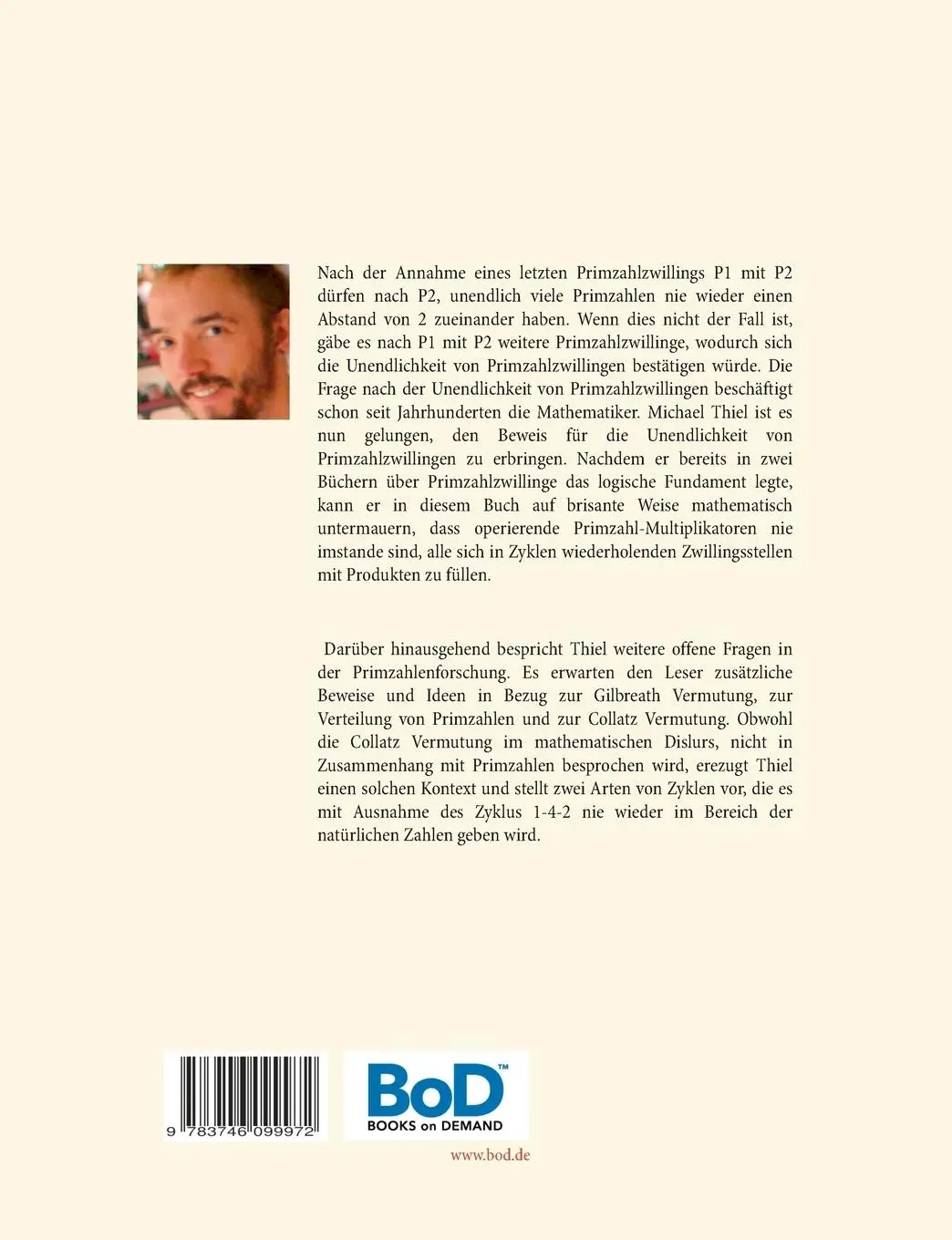 Rückseite: 9783746099972 | Primzahlen | Logische und mathematische Beweise zu offenen Fragen