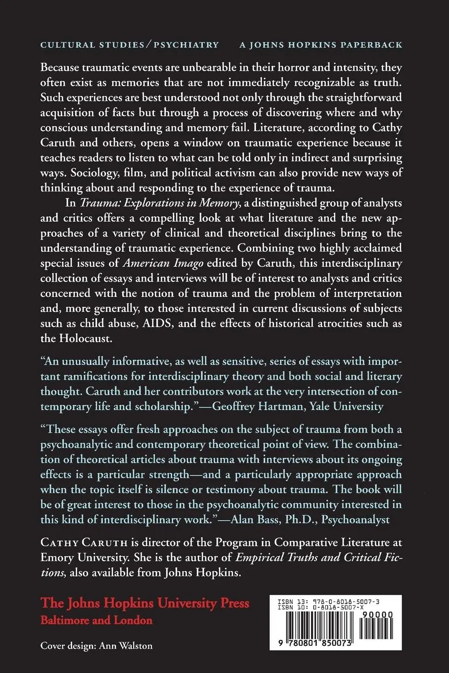 Rückseite: 9780801850073 | Trauma Explorations in Memory | Cathy Caruth | Taschenbuch | Englisch