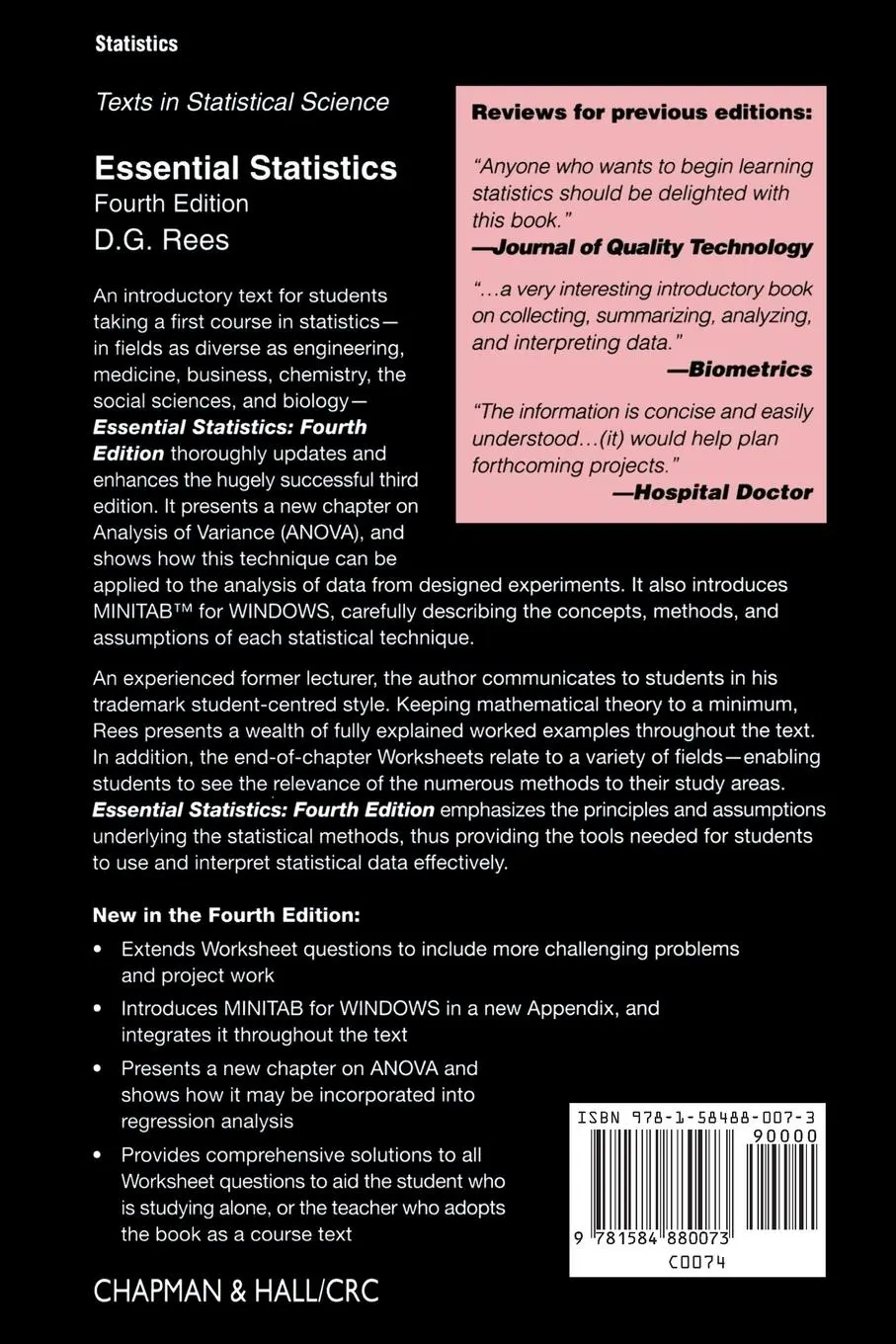 Rückseite: 9781584880073 | Essential Statistics | D. G. Rees | Taschenbuch | Englisch | 2000