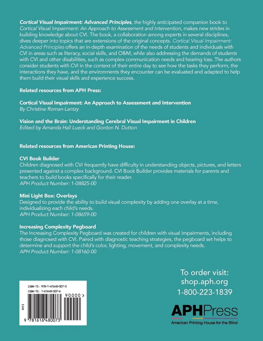 Rückseite: 9781616480073 | Cortical Visual Impairment Advanced Principles | Roman-Lantzy | Buch